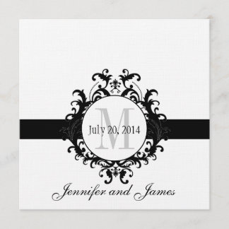 Invitación Guardar la fecha de boda de Monograma Negro de Lin
