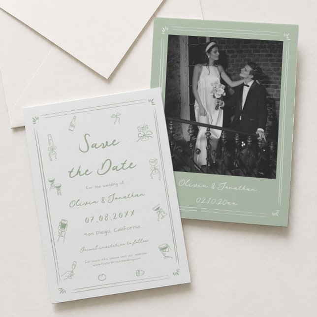 Invitación Guardar la fecha de boda dibujada a mano en blanco (Subido por el creador)