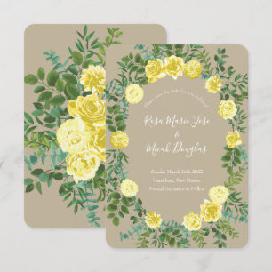 Invitación Guardar la fecha de boda en amarillo claro y ecru 