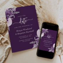 Guardar la fecha de boda floral de lila púrpura y 