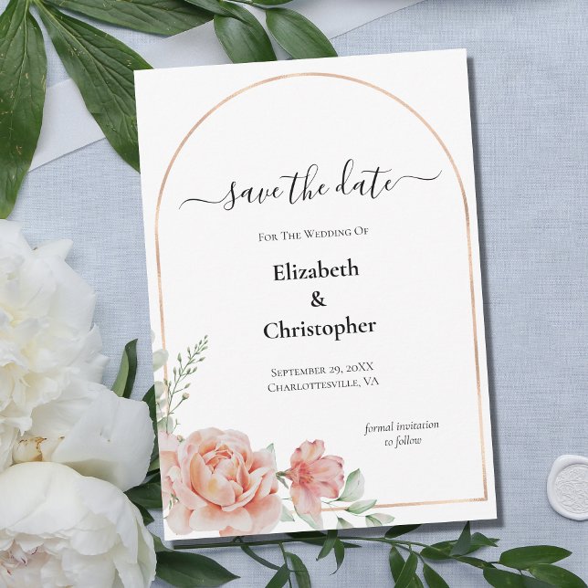 Invitación Guardar la fecha de boda floral de tono rosa meloc (Subido por el creador)