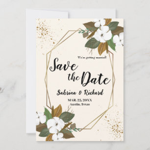 Invitación Guardar la fecha de boda floral marrón y crema