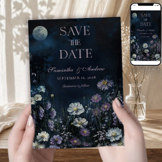 Invitación Guardar la fecha de boda floral oscura Cosmos de m