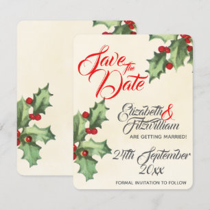 Invitación Guardar la fecha de boda vintage de acebo