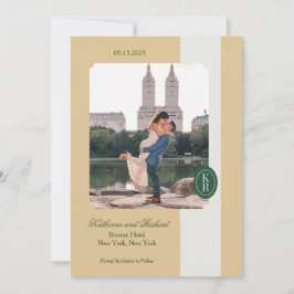 Invitación Guardar la fecha de borde amarillo con festón