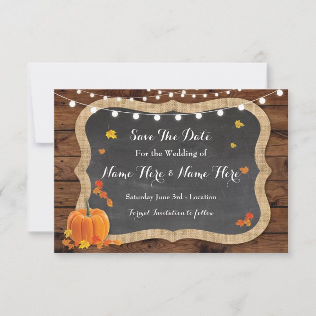 Invitación Guardar La Fecha De Compromiso De Boda De Calabaza (Anverso)