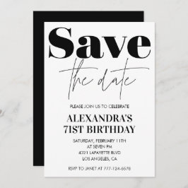 Invitación Guardar la fecha de cumpleaños 71 del blanco moder