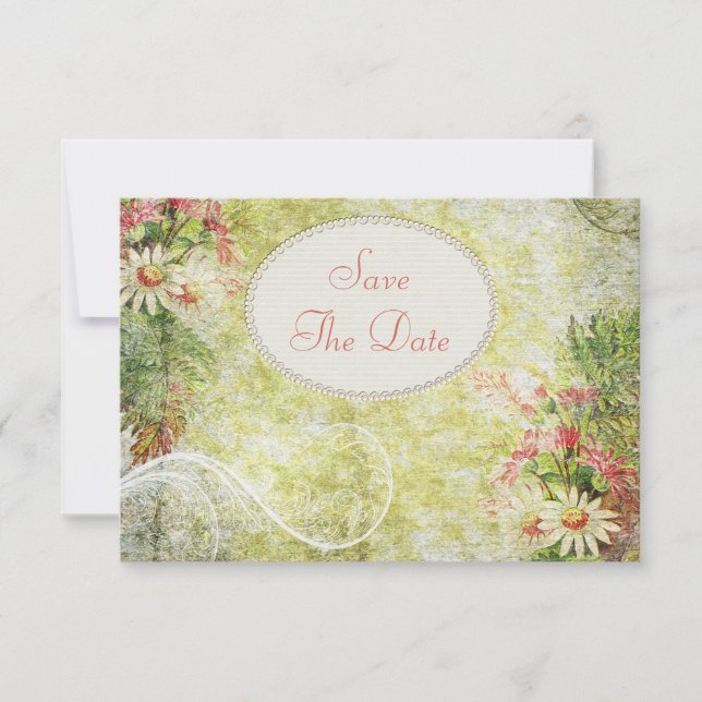 Invitación Guardar la fecha de Daisy & Wildflowers Shabby Chi (Anverso)