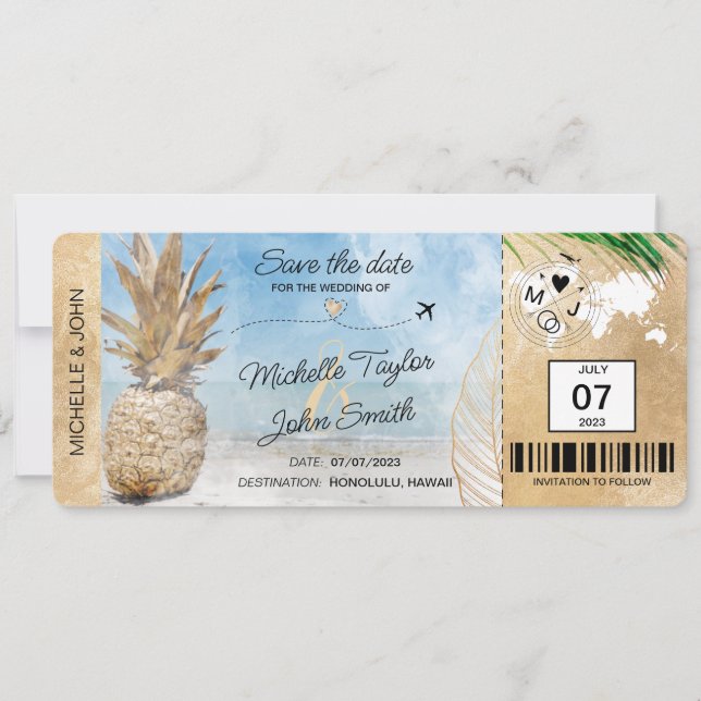 Invitación Guardar la fecha de embarque Mapa mundial de piña  (Anverso)