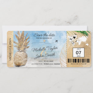 Invitación Guardar la fecha de embarque Mapa mundial de piña 