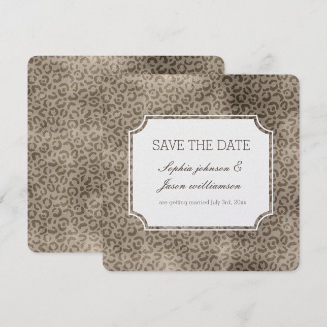 Invitación Guardar la fecha de estampado de leopardo glamour  (Anverso / Reverso)