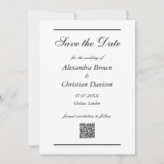 Invitación Guardar la fecha de la boda Código QR simple y par