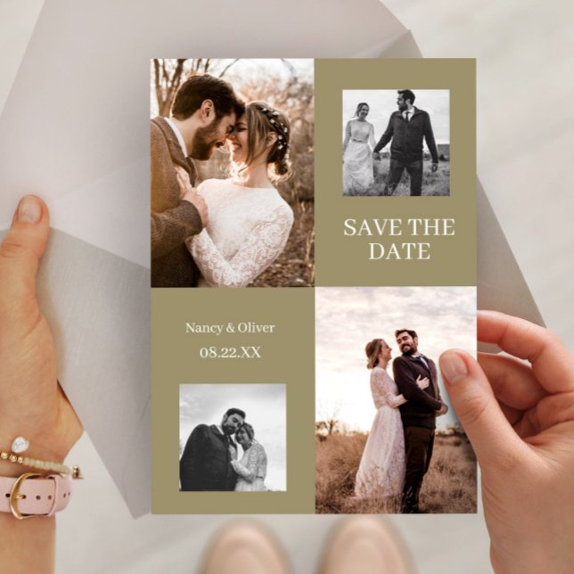 Invitación Guardar la fecha de la boda collage de foto modern (Save The Date Wedding Modern Photo Collage Invitation, Wedding Invite Template, Save the Date Card)
