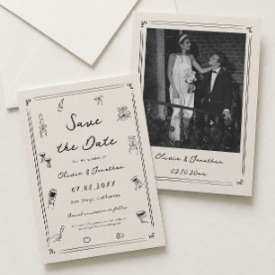 Invitación Guardar la fecha de la boda con dibujos a mano est