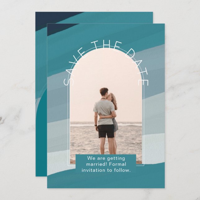 Invitación Guardar la fecha de la boda con foto moderna (Anverso / Reverso)