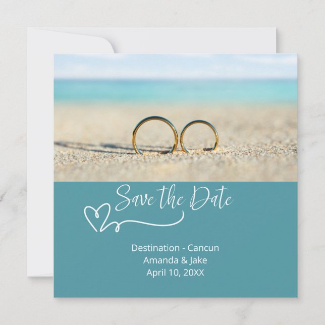 Invitación Guardar la fecha de la boda de destino en la playa (Anverso)