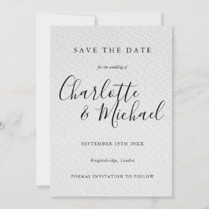 Invitación Guardar la fecha de la boda de firma en blanco y n