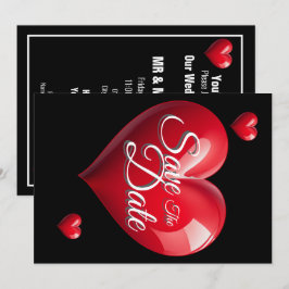 Invitación Guardar la fecha de la boda Rojo 3 Corazones
