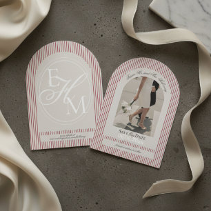 Invitación Guardar la fecha de la foto de raya roja con letra