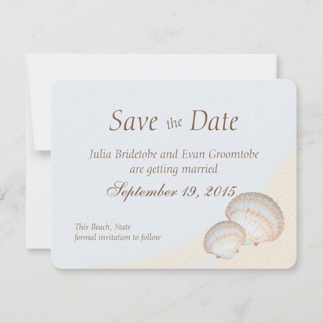 Invitación Guardar la fecha de la playa de Shell Beach (Anverso)