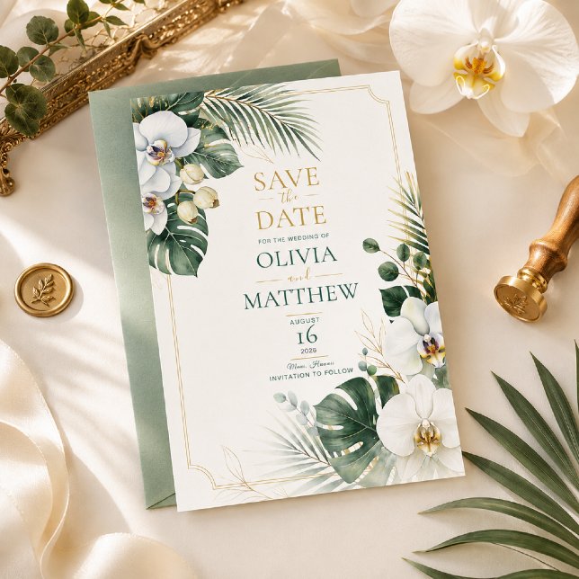 Invitación Guardar la fecha de lujo de orquídea tropical (Subido por el creador)