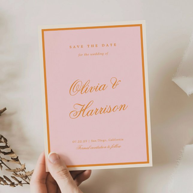 Invitación Guardar la fecha de rayas preparatorias naranja ro (Subido por el creador)
