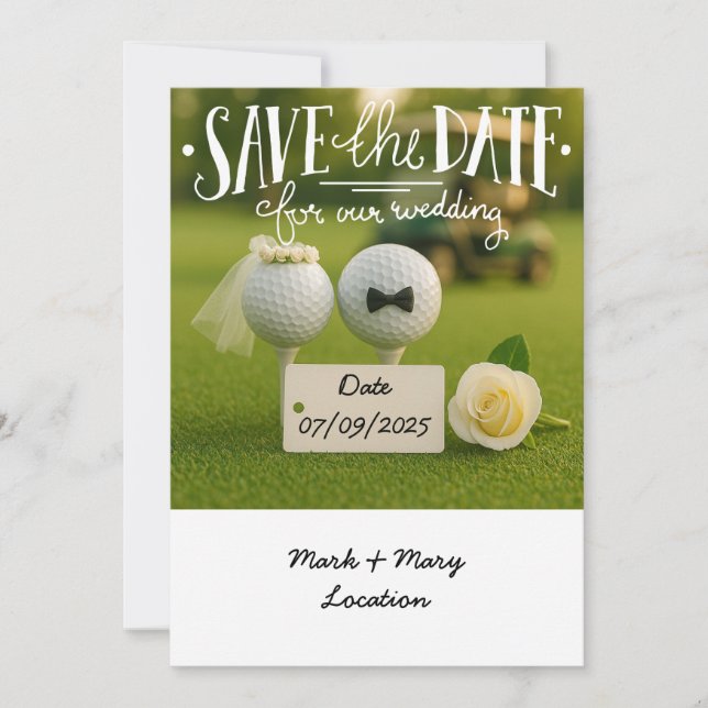 Invitación Guardar la fecha del golf para nuestra boda con pe (Anverso)