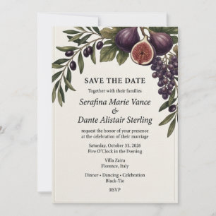 Invitación Guardar la fecha del higo mediterráneo, uvas y ram