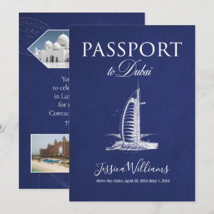 Invitación Guardar la fecha del pasaporte de cuero Dubai