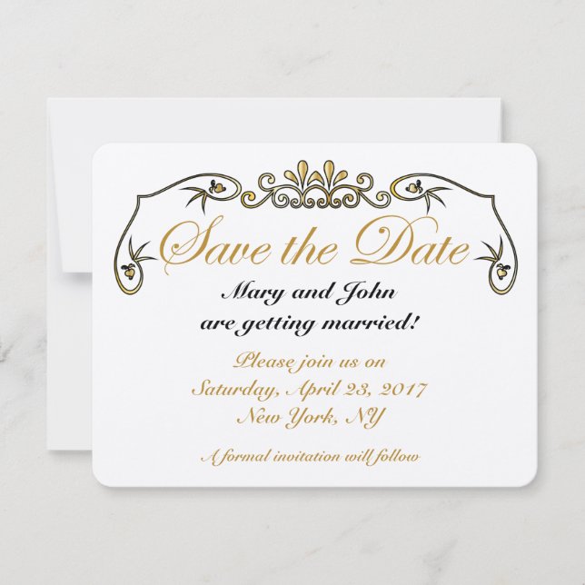 Invitación Guardar la fecha dorado (Anverso)