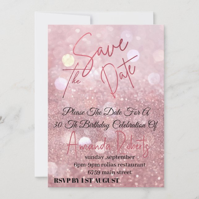 Invitación Guardar la fecha electrónico, brillo rosa dorado d (Anverso)