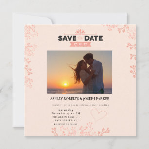 Invitación Guardar la fecha - Elegante Boda de fotos de flore