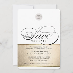 Invitación GUARDAR LA FECHA elegante negocio negro dorado
