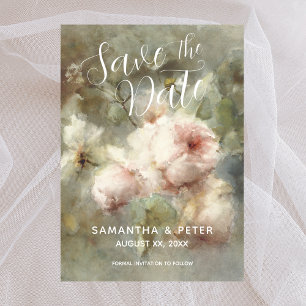 Invitación Guardar La Fecha Elegante Rosas Antiguos Blando Ro