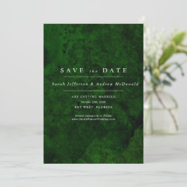 Invitación Guardar la fecha en verde esmeralda y caligrafía p