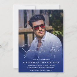 Invitación Guardar la fecha Fiesta de cumpleaños Foto Azul ma