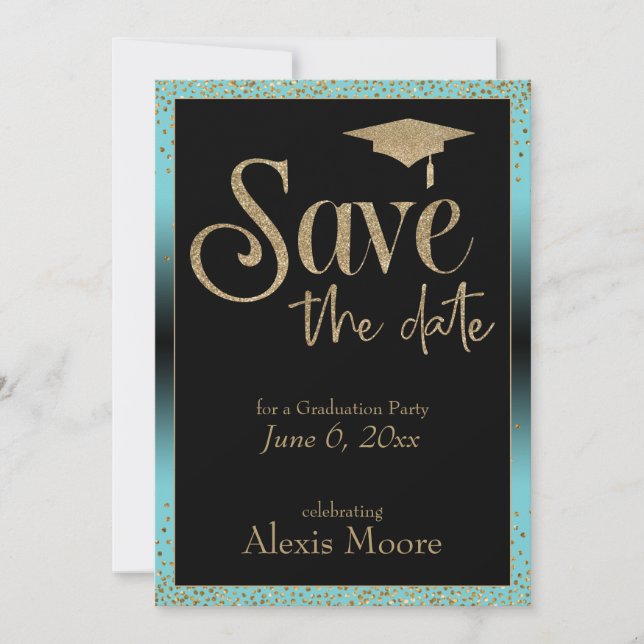 Invitación Guardar la fecha, fiesta de graduación de oro y tu (Anverso)