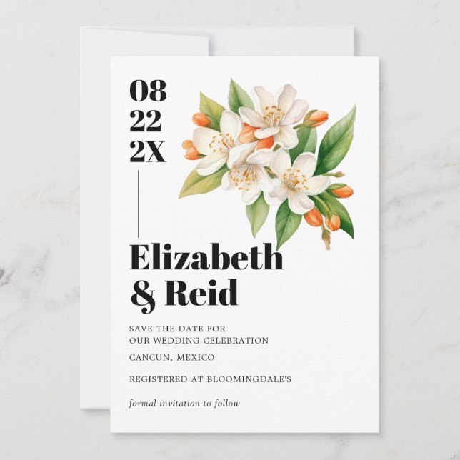 Invitación Guardar la fecha Flor de Naranja (Anverso)