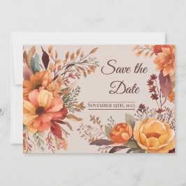 Invitación Guardar la fecha floral rústica acuarela de otoño