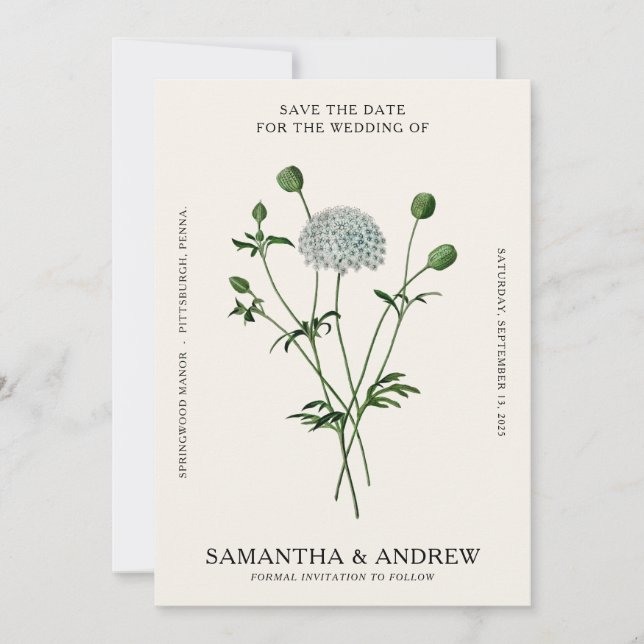 Invitación Guardar la fecha floral vintage (Anverso)