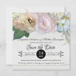Invitación Guardar la Fecha Flores Gris Ombre Peonías Rosas