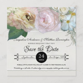 Invitación Guardar la Fecha Flores Gris Ombre Peonías Rosas