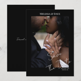 Invitación Guardar la fecha - fondo negro elegante con foto