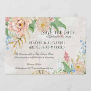 Invitación Guardar la fecha Foto Acuarela Boho Floral Mármol