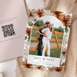 Invitación Guardar la Fecha Foto con Arco Floral de Terracota