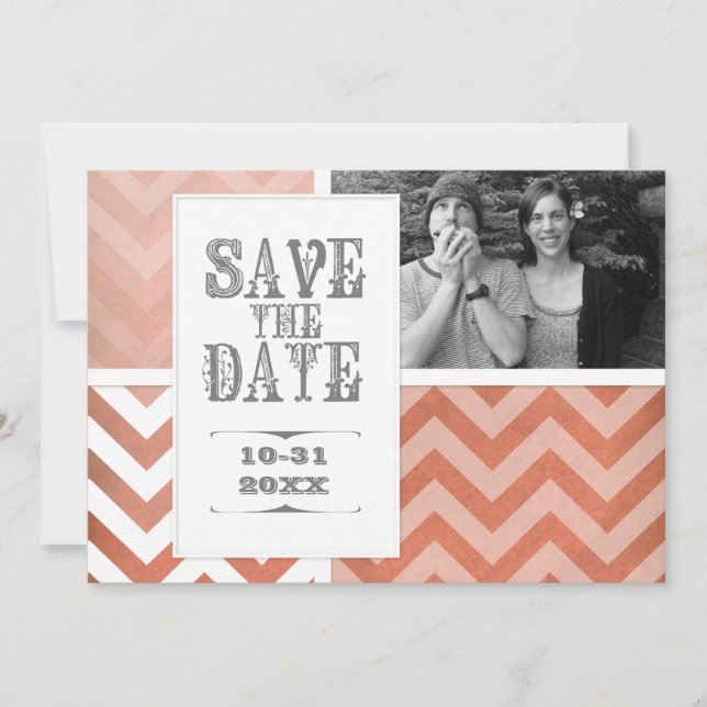 Invitación Guardar la Fecha - Foto de Zig Zag con Raya de Che (Anverso)