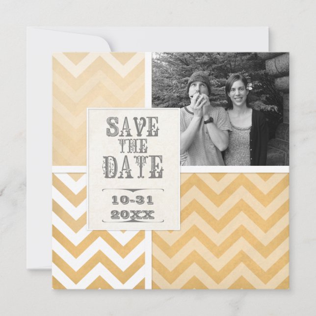 Invitación Guardar la Fecha - Foto de Zig Zag con Raya de Che (Anverso)