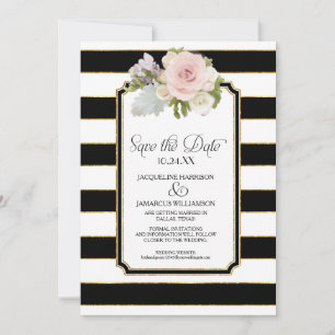 Invitación Guardar la Fecha Foto Franja Ancha Dorado Falso Fl