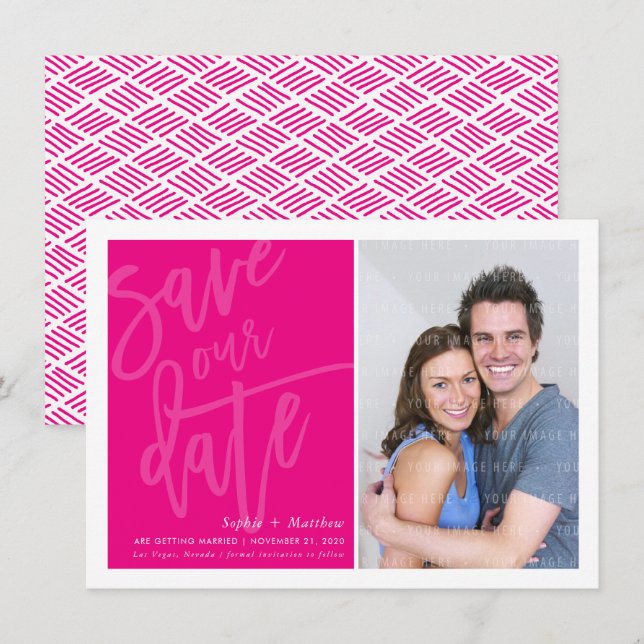 Invitación GUARDAR LA FECHA foto manuscrito con letras a mano (Anverso / Reverso)