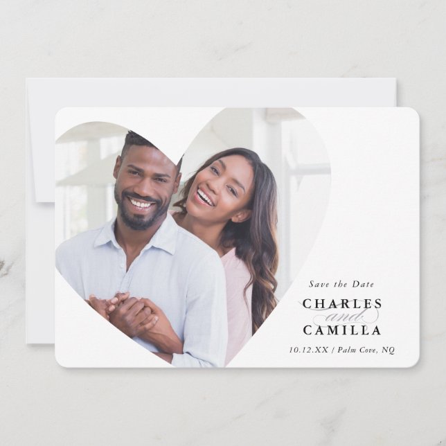 Invitación GUARDAR LA FECHA foto moderna elegante corazón del (Anverso)